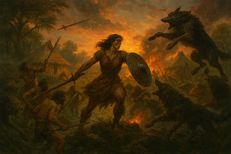 The battle with the wolves The battle with the wolves