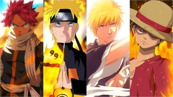 Naruto, Bleach, Van Pease (One piece), Fairy tail, Black Clover and the remaining slots are filled from a certain index+railgun