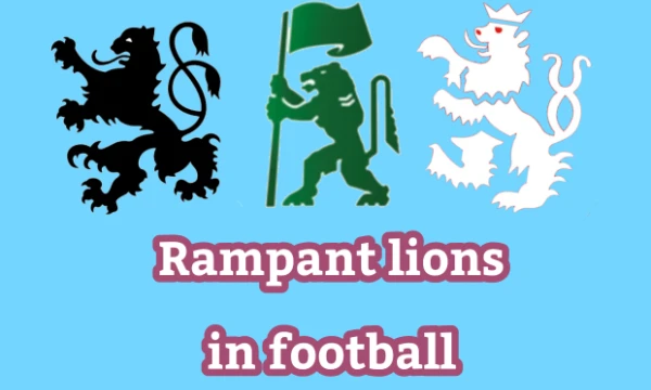 The "rampant lion" is represented as standing on its hind legs, and rushing to the right with its front paws; a bloody tongue comes out of its mouth. There are many emblems with him in football.