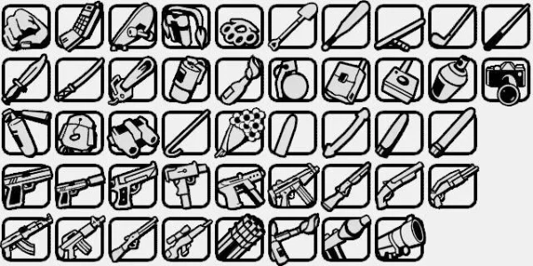 I suggest you choose the strongest weapon from the GTA SA game, there will be 32 options, I have excluded the strangest and most useless options 