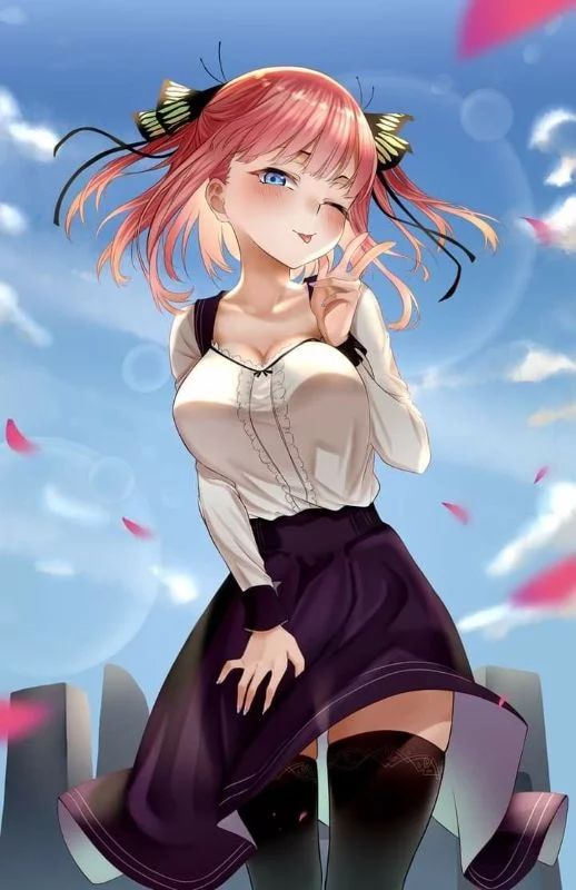 Nino Nakano-Lured by her zunderian look, but not about it himself, but she is good with her bows on her hair (they are very beautiful) and moreover with a skirt and stockings. Nino Nakano-Lured by her zunderian look, but not about it himself, but she is good with her bows on her hair (they are very beautiful) and moreover with a skirt and stockings.