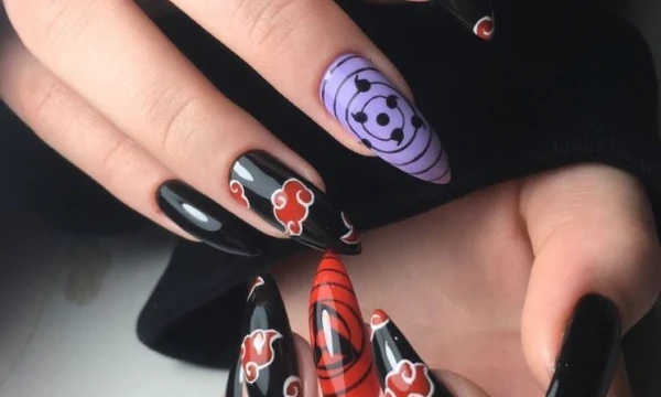 Here are presented the nails with anime designs. You will need to choose the design that you like the most.
