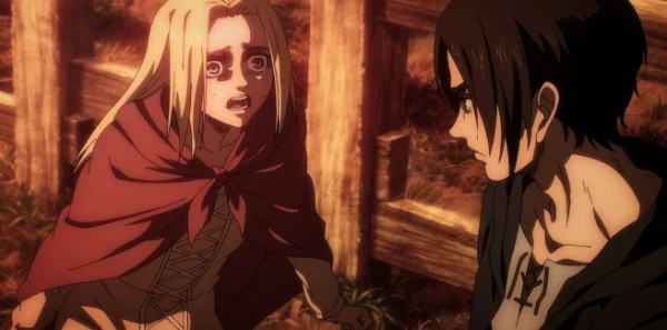 A shot from the dialogue between Eren and Historia A shot from the dialogue between Eren and Historia