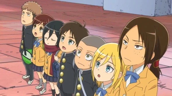 An image from the anime Attack on Titan: Junior High An image from the anime Attack on Titan: Junior High