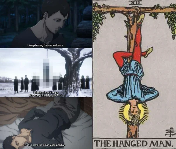Berthold's sleeping position and the tarot card called The Hanged Man Berthold's sleeping position and the tarot card called The Hanged Man