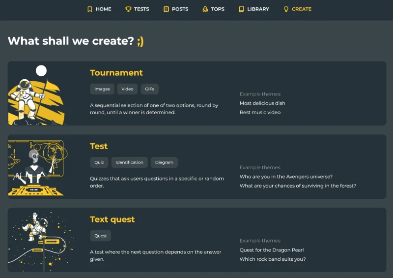Published tests will appear in the main feed and be available to our entire audience (except for intentionally hidden, non-public tests). Published tests will appear in the main feed and be available to our entire audience (except for intentionally hidden, non-public tests).
