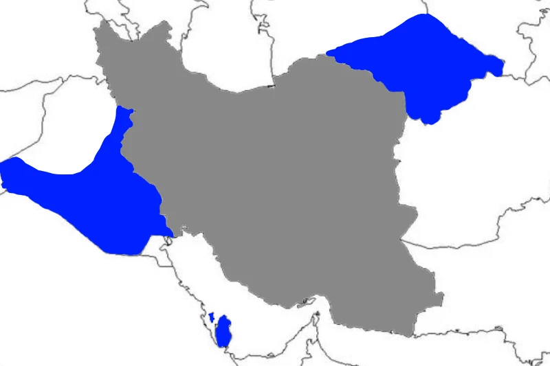 Judging by the message above, Iran may receive territories shaded in blue on the map. Judging by the message above, Iran may receive territories shaded in blue on the map.