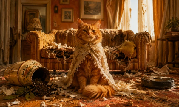 You're a cat. The owners have gone to work. You have 8 hours of freedom. What will you choose? Lying on the couch? Destroy the apartment? Or eat the whole sausage? A quest with 9 achievements and 3 endings, can you get everything?