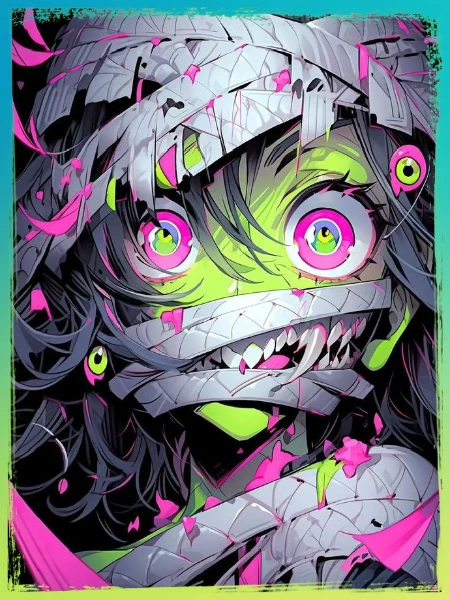 A selection of neon art with drawings.