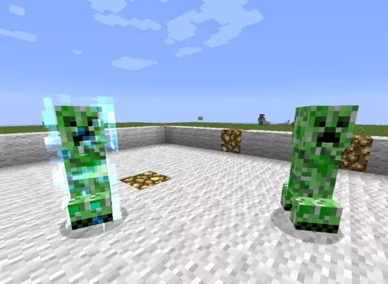 8. And if you hit a Creeper with lightning, it will become charged. The force and radius of the explosion will be increased. 8. And if you hit a Creeper with lightning, it will become charged. The force and radius of the explosion will be increased.